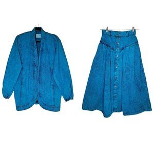 VTG 80s Sundance Size S/M Denim Jacket Skirt Set Acid Wash Country Western Long